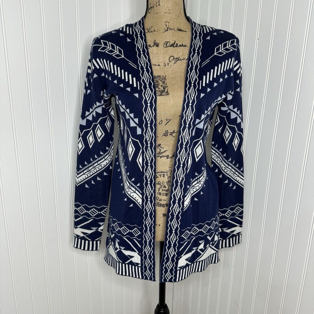 Pink Republic Cardigan Sweater Sz M Blue Long Sleeve Southwest Aztec Print - Picture 15 of 15